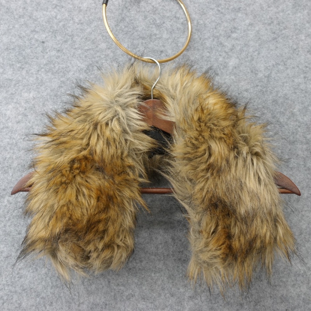 Fuzzy Wrap Scarf Beige Tan Faux Fur Detachable Collar Replacement Winter 3.8x22